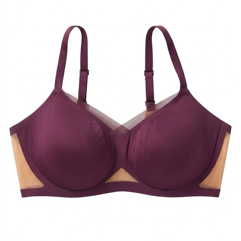 Honeylove CrossOver Wireless Bra Fig Burgundy Plum Size XL Fits 38D 38DD 38E